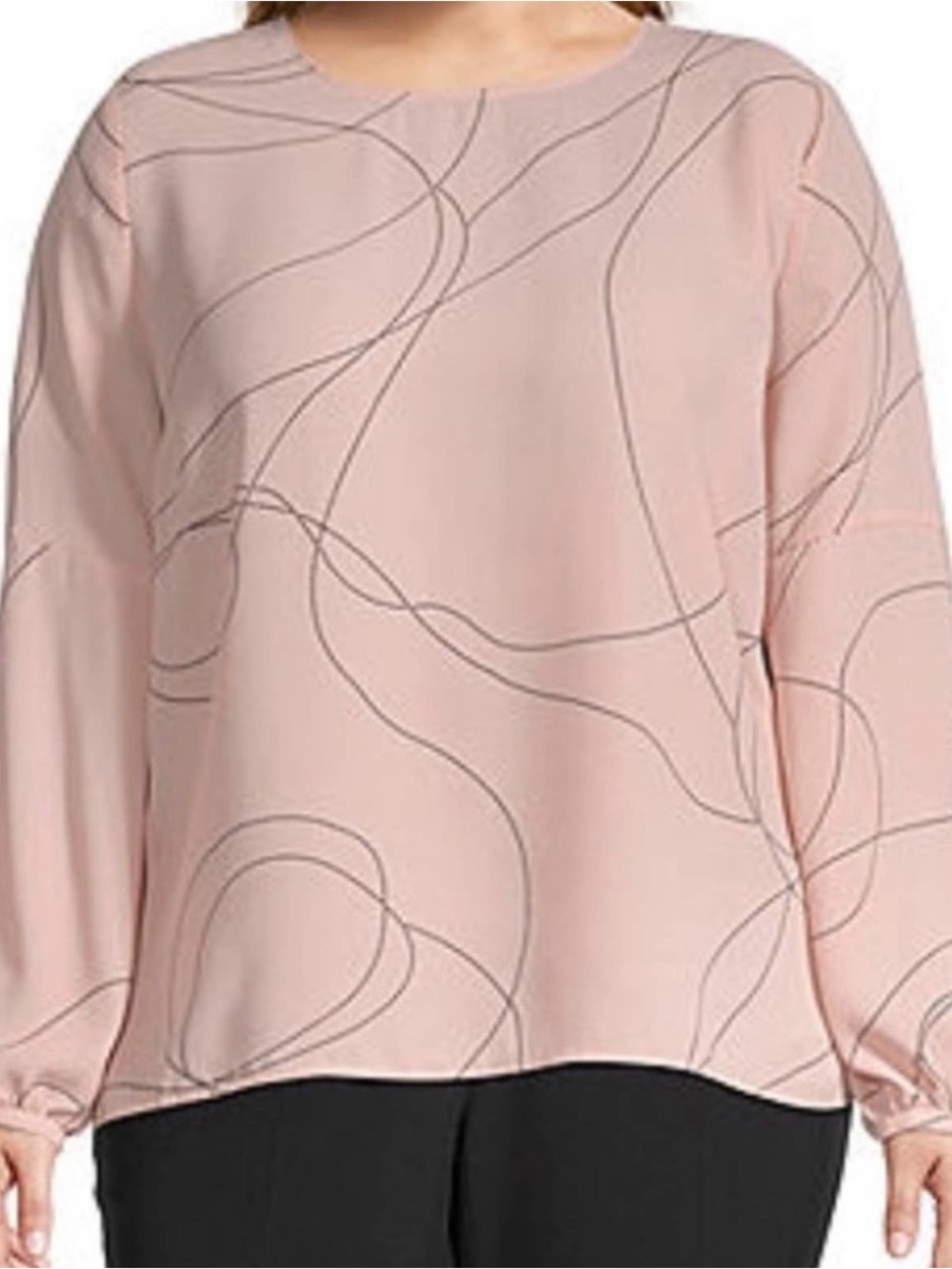 Liz Claiborne Blush Pink Long-Sleeve Blouse with Abstract Line Print